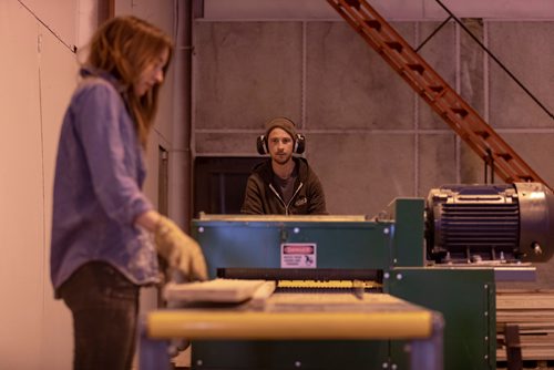 SASHA SEFTER / WINNIPEG FREE PRESS
Owner of WPG Timber Co. Mike McGarry and his girlfriend Carlee Farmer process diseased ash trees into usable lumber in McGarry's warehouse in Winnipeg's Chevrier neighbourhood.
190501 - Wednesday, May 01, 2019.