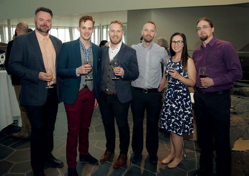 JASON HALSTEAD / WINNIPEG FREE PRESS

L-R: Patrick Lynes, Ryan Miller, Adam Wickstrom, Matt Wickstrom, Brandi Soloway and Seth Plantz of event sponsor Hearth Homes at Pulford Community Living Services' Pairings With Pulford fundraising event at the Canadian Museum for Human Rights on April 5, 2019. (See Social Page)