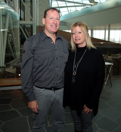 JASON HALSTEAD / WINNIPEG FREE PRESS

L-R: Geoff Wushke and Lorie-Anne Bretecher (Assiniboine Credit Union's sponsorship and grant co-ordinator) at Pulford Community Living Services' Pairings With Pulford fundraising event at the Canadian Museum for Human Rights on April 5, 2019. ACU was an event sponsor. (See Social Page)