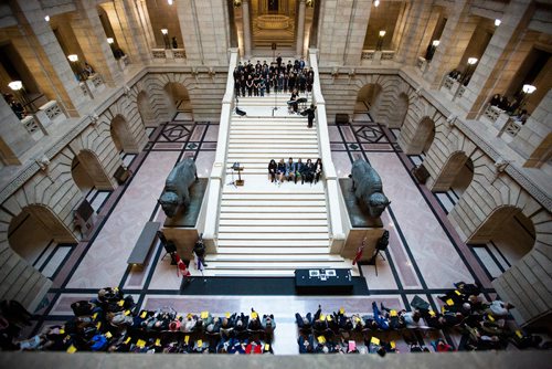 MIKAELA MACKENZIE/WINNIPEG FREE PRESS
An annual public commemorative service is held in remembrance of the Holocaust at the Manitoba Legislative Building in Winnipeg on Thursday, May 2, 2019. 
Winnipeg Free Press 2019