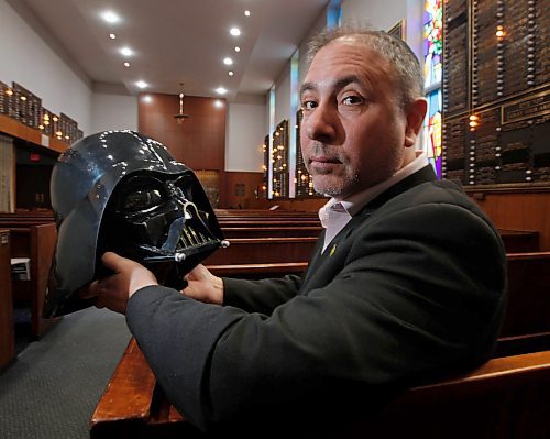 PHIL HOSSACK / WINNIPEG FREE PRESS - Rabbi Anibal Mass poses with his Darth Vader Helmet, see Brenda Suderman's story. - May2, 2019.