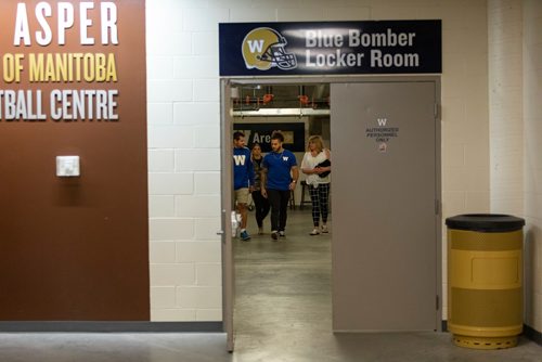 SASHA SEFTER / WINNIPEG FREE PRESS
Winnipeg Blue Bombers 14th overall pick in Thursday nights CFL Draft Brady Oliveira walks out of the locker room to meet the press.
190503 - Friday, May 03, 2019.
