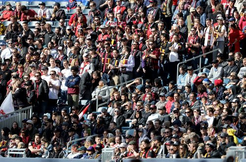 TREVOR HAGAN / WINNIPEG FREE PRESS
Fans in The Trench, top, and left, versus the regular seating area at the Valour FC game against Edmonton FC, Saturday, May 4, 2019.