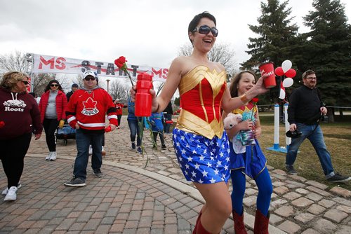 JOHN WOODS / WINNIPEG FREE PRESS
Rebecca Marrese and her daughter Mia with Super Walkers take part in the MS Society of Canadas annual MS Walk at The Forks in Winnipeg Sunday, May 5, 2019.

Reporter: Standup