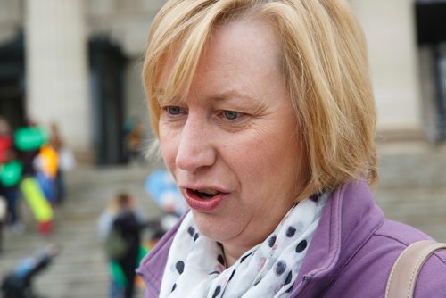 MIKE DEAL / WINNIPEG FREE PRESS
Midwife, Elaine Labdon, during a rally on the steps of the Manitoba Legislative building Monday morning. Word is that there are so few jobs in Manitoba for midwives that graduates have to leave the province to get work
See Carol Sanders story. 
190506 - Monday, May 06, 2019.