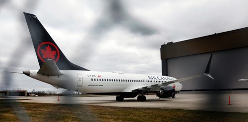 PHIL HOSSACK / WINNIPEG FREE PRESS - An Air Canada Boeing 737 Max 8 sits at the old Air Canada Maintenance Hangar in Winnipeg. - May 6, 2019.