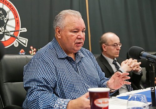 MIKE DEAL / WINNIPEG FREE PRESS
David Chartrand, President, MMF, speaks about the results from a recent study assessing the school readiness of Métis children in Manitoba during an event held at the MMF, 150 Henry Avenue, Tuesday morning. 
190507 - Tuesday, May 7, 2019

