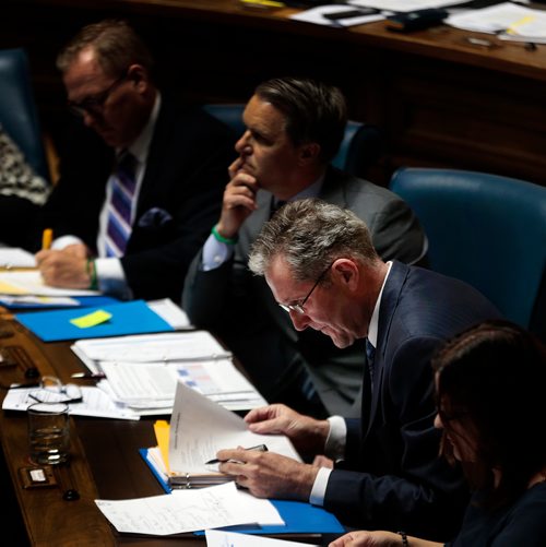 PHIL HOSSACK / WINNIPEG FREE PRESS - Premier Brian Palmisterstudies his notes as MLA's gathered  in session at Question Period Tuesday. See Larry Kusch story.  - May 7, 2019.