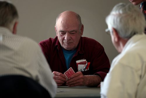 PHIL HOSSACK / WINNIPEG FREE PRESS - Twice a week retiree's gather at the Woodhaven CC where the "Mens Shack" hangs out over coffee carving and conversation.Dennis Cole counts his 'crib' in a game of cribbage.  - .....See Brenda Suderman's story. .  - May 8, 2019.