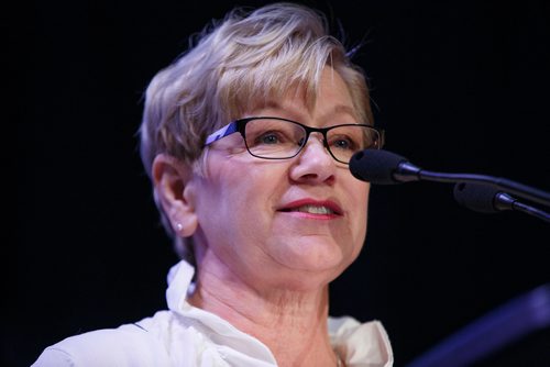 MIKE DEAL / WINNIPEG FREE PRESS
Gloria Cardwell-Hoeppner with the Winnipeg BIZ Alliance talks during the Mayor's BIZ Awards at the Metropolitan Entertainment Centre Thursday afternoon. The awards recognize exemplary work that contributs to BIZ programs across the city.
190509 - Thursday, May 09, 2019.