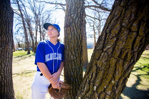 MIKAELA MACKENZIE / WINNIPEG FREE PRESS
Brittney Langlais poses for portraits on her property near Garson, Manitoba on Thursday, May 9, 2019. Langlais is one of two first female players on the Manitoba Junior Baseball League. For Jason Bell story.
Winnipeg Free Press 2019.