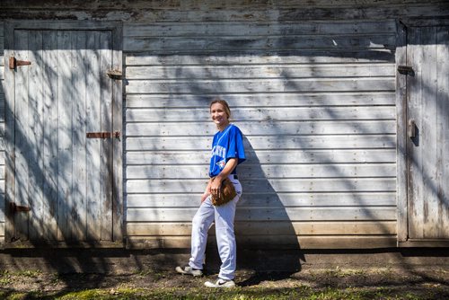 MIKAELA MACKENZIE / WINNIPEG FREE PRESS
Brittney Langlais poses for portraits on her property near Garson, Manitoba on Thursday, May 9, 2019. Langlais is one of two first female players on the Manitoba Junior Baseball League. For Jason Bell story.
Winnipeg Free Press 2019.