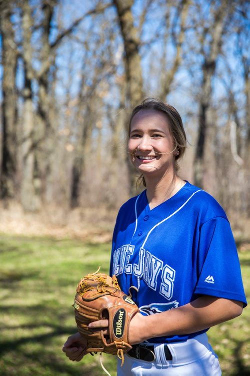 MIKAELA MACKENZIE / WINNIPEG FREE PRESS
Brittney Langlais poses for portraits on her property near Garson, Manitoba on Thursday, May 9, 2019. Langlais is one of two first female players on the Manitoba Junior Baseball League. For Jason Bell story.
Winnipeg Free Press 2019.