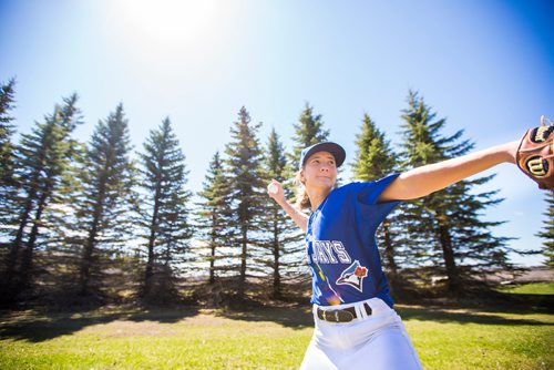 MIKAELA MACKENZIE / WINNIPEG FREE PRESS
Brittney Langlais poses for portraits on her property near Garson, Manitoba on Thursday, May 9, 2019. Langlais is one of two first female players on the Manitoba Junior Baseball League. For Jason Bell story.
Winnipeg Free Press 2019.