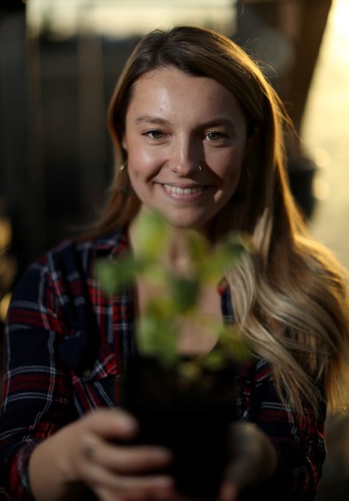 TREVOR HAGAN / WINNIPEG FREE PRESS
Maggie Wysocki in her own 100 square foot greenhouse north of the city, for Declan story, Thursday, May 9, 2019.