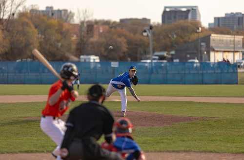 SASHA SEFTER / WINNIPEG FREE PRESS
St. Boniface Legionaires pitcher Justin Beaumont (25) throws a strike during the first at bat of the game at the Whittier park baseball diamond.
190510 - Friday, May 10, 2019.