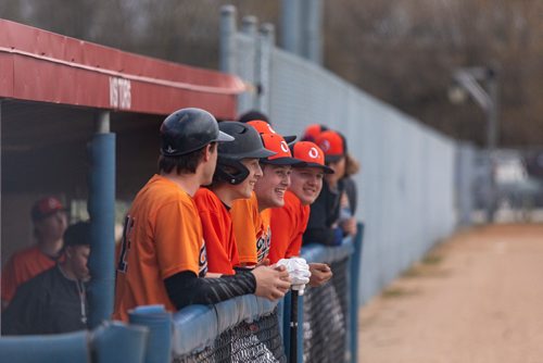SASHA SEFTER / WINNIPEG FREE PRESS
The Pembina Valley Orioles dugout is all smiles in between innings as their team has the lead 4-1.
190510 - Friday, May 10, 2019.
