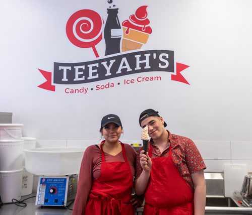 SASHA SEFTER / WINNIPEG FREE PRESS
Teeyah's Candy, Soda, and Ice Cream associate Shayna Harry (left) and Assistant Manager Alex Berens inside the downtown Winnipeg shop. See Alison Gillmor review.
190510 - Friday, May 10, 2019.