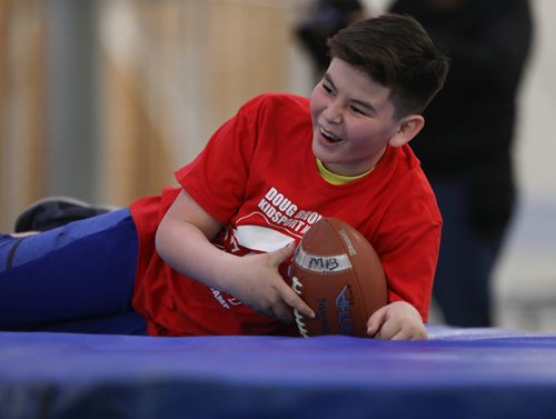RUTH BONNEVILLE / WINNIPEG FREE PRESS 

Gavin Haasbeek is all smiles as he jumps to catch the football and lands on a foam mat while taking part in the 10th annual KidSport Winnipeg Football Camp held at the Axworthy Health & RecPlex on Saturday.

See Ashley Prest story. 

May 11, 2019
