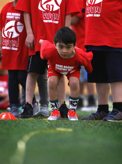 RUTH BONNEVILLE / WINNIPEG FREE PRESS 


Sufiyan Morrish-Khan, Age 6, prepares to make a long jump while lined up with other kids during drills at the 10th annual KidSport Winnipeg Football Camp held at the Axworthy Health & RecPlex on Saturday.

See Ashley Prest story. 

May 11, 2019