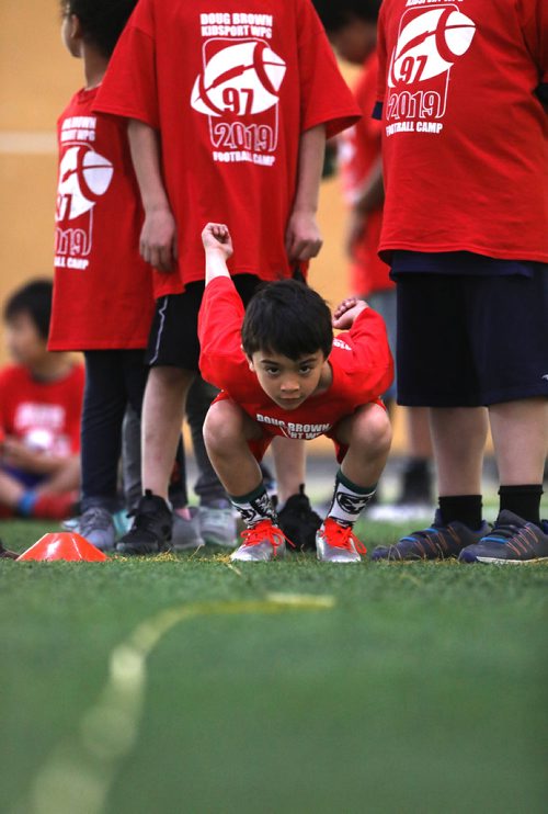 RUTH BONNEVILLE / WINNIPEG FREE PRESS 


Sufiyan Morrish-Khan, Age 6, prepares to make a long jump while lined up with other kids during drills at the 10th annual KidSport Winnipeg Football Camp held at the Axworthy Health & RecPlex on Saturday.

See Ashley Prest story. 

May 11, 2019