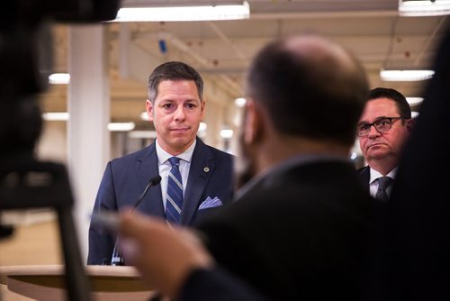 MIKAELA MACKENZIE / WINNIPEG FREE PRESS
Mayor Brian Bowman, speaks to the media after a press conference announcing development of the Northwest Exchange District and Chinatown areas in Winnipeg on Monday, May 13, 2019.  For Ryan Thorpe story.
Winnipeg Free Press 2019.