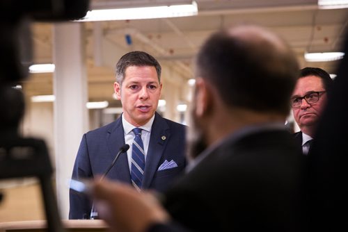 MIKAELA MACKENZIE / WINNIPEG FREE PRESS
Mayor Brian Bowman, speaks to the media after a press conference announcing development of the Northwest Exchange District and Chinatown areas in Winnipeg on Monday, May 13, 2019.  For Ryan Thorpe story.
Winnipeg Free Press 2019.