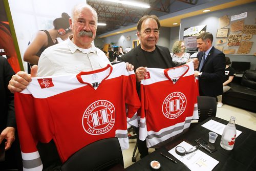 JOHN WOODS / WINNIPEG FREE PRESS
Former Winnipeg Jet and Hockey Helps the Homeless (HHTH) Ambassadors, Dave Babych, left, and his brother Wayne are photographed during a HHTH press conference at Resource Assistance for Youth (RAY) in Winnipeg Tuesday, May 14, 2019. HHTH announced their Winnipeg tournament to assist local homeless service agencies. HHTH is a Canadian not-for-profit that hosts fantasy hockey tournaments, where amateur hockey players get to lace up with some of Canadas most admired NHL Alumni and Olympic Gold Medalists to raise awareness and funds that make a direct impact in their community. 
Reporter: Bell