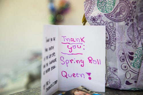 MIKAELA MACKENZIE / WINNIPEG FREE PRESS
A thank you card for Springroll Queen at the shop on Notre Dame in Winnipeg on Wednesday, May 15, 2019. For Dave Sanderson story.
Winnipeg Free Press 2019.