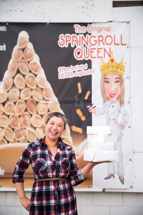 MIKAELA MACKENZIE / WINNIPEG FREE PRESS
Roweliza Lulu, owner of Springroll Queen, poses for a portrait outside of her shop in Winnipeg on Wednesday, May 15, 2019. For Dave Sanderson story.
Winnipeg Free Press 2019.