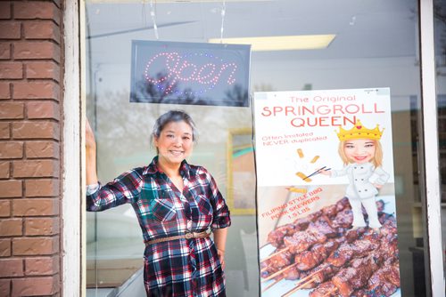 MIKAELA MACKENZIE / WINNIPEG FREE PRESS
Roweliza Lulu, owner of Springroll Queen, poses for a portrait in her shop in Winnipeg on Wednesday, May 15, 2019. For Dave Sanderson story.
Winnipeg Free Press 2019.