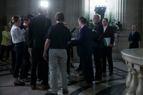 MIKE DEAL / WINNIPEG FREE PRESS
Cameron Friesen Minister of Health, Seniors and Active Living talks to the media after question period in the Manitoba Legislature Wednesday afternoon.
190515 - Wednesday, May 15, 2019.