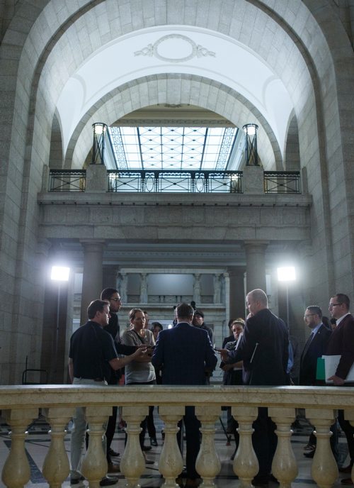 MIKE DEAL / WINNIPEG FREE PRESS
Cameron Friesen Minister of Health, Seniors and Active Living talks to the media after question period in the Manitoba Legislature Wednesday afternoon.
190515 - Wednesday, May 15, 2019.