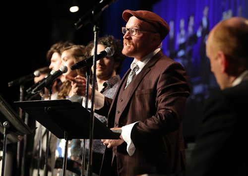 JASON HALSTEAD / WINNIPEG FREE PRESS

Carson Nattrass (Rainbow Stage artistic director) sings a tune from the musical 'Strike!' at the Winnipeg General Strike Centennial Gala Dinner presented by Manitoba's unions on May 15, 2019 at the RBC Convention Centre Winnipeg. (See Sanders story)