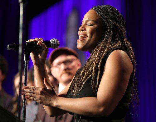 JASON HALSTEAD / WINNIPEG FREE PRESS

Lisa Bell (from the movie version of 'Strike!') sings at the Winnipeg General Strike Centennial Gala Dinner presented by Manitoba's unions on May 15, 2019 at the RBC Convention Centre Winnipeg. (See Sanders story)