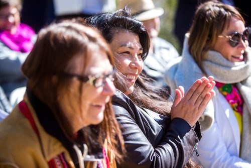 MIKAELA MACKENZIE / WINNIPEG FREE PRESS
Artist KC Adams laughs at the unveiling of three Indigenous art installations at The Forks in Winnipeg on Thursday, May 16, 2019. For Alex Paul story.
Winnipeg Free Press 2019.