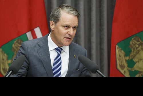 MIKE DEAL / WINNIPEG FREE PRESS
Cameron Friesen Minister of Health, Seniors and Active Living during an announcement approving Urgent Care Centre for Concordia Hospital Thursday afternoon.
190516 - Thursday, May 16, 2019.