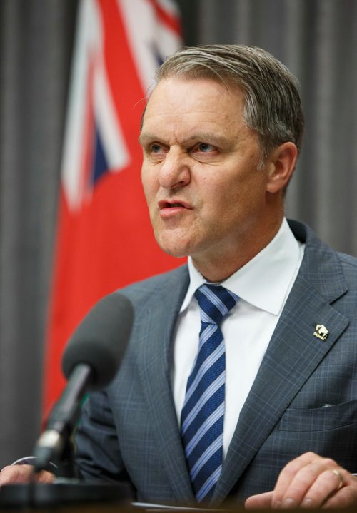 MIKE DEAL / WINNIPEG FREE PRESS
Cameron Friesen Minister of Health, Seniors and Active Living during an announcement approving Urgent Care Centre for Concordia Hospital Thursday afternoon.
190516 - Thursday, May 16, 2019.