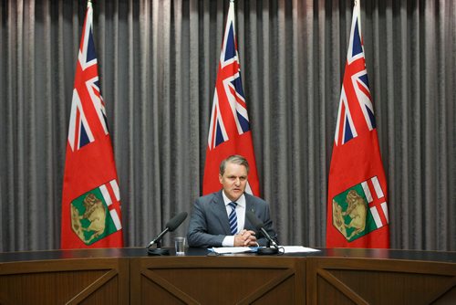 MIKE DEAL / WINNIPEG FREE PRESS
Cameron Friesen Minister of Health, Seniors and Active Living during an announcement approving Urgent Care Centre for Concordia Hospital Thursday afternoon.
190516 - Thursday, May 16, 2019.