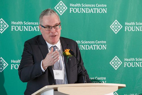 MIKE DEAL / WINNIPEG FREE PRESS
Ronan Segrave, Chief Operating Officer, HSC Winnipeg during an announcement that the Health Sciences Centre Foundation will build a new transplant clinic on the third floor of Manitoba's largest hospital thanks to $3 million from two anonymous donors and $2.5 million from the province.
190516 - Thursday, May 16, 2019.