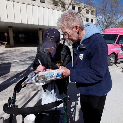 PHIL HOSSACK / WINNIPEG FREE PRESS - Concordia Hospital patient Patricia (Ricky) Koper describes how the hospital has literally saved her life more than once after signing a petition for Claudette Wills of "Friends of Concordia" to keep an ER unit at the hospital. See Carol Sander's story.   - May16, 2019.