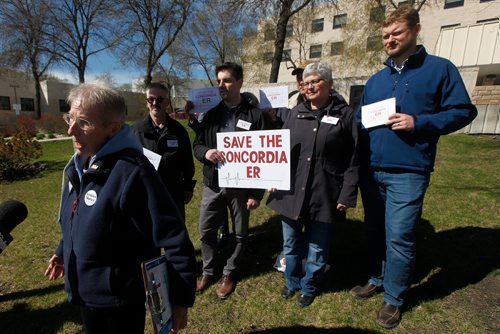 PHIL HOSSACK / WINNIPEG FREE PRESS - Claudette Wills of "Friends of Concordia" reacts in front of the hospital to the GOvernment's decision not to maintain an ER unit at the hospital. See Carol Sander's story. - May16, 2019.