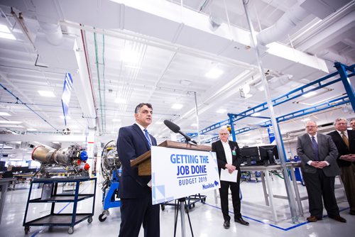 MIKAELA MACKENZIE / WINNIPEG FREE PRESS
Louie Ghiz, executive director of New Media Manitoba, speaks at a press conference on provincial funding support for industry sector councils at StandardAero in Winnipeg on Friday, May 17, 2019. For Martin Cash story.
Winnipeg Free Press 2019.