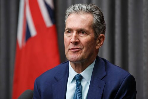 MIKE DEAL / WINNIPEG FREE PRESS
Premier Brian Pallister responds to the news that the federal cabinet announced it has delayed approval of the construction of the Manitoba-Minnesota transmission project by a month. 
190517 - Friday, May 17, 2019.