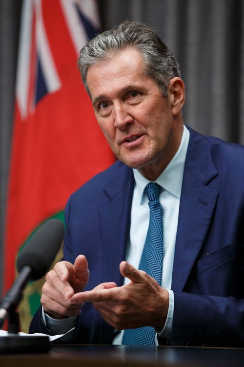 MIKE DEAL / WINNIPEG FREE PRESS
Premier Brian Pallister responds to the news that the federal cabinet announced it has delayed approval of the construction of the Manitoba-Minnesota transmission project by a month. 
190517 - Friday, May 17, 2019.