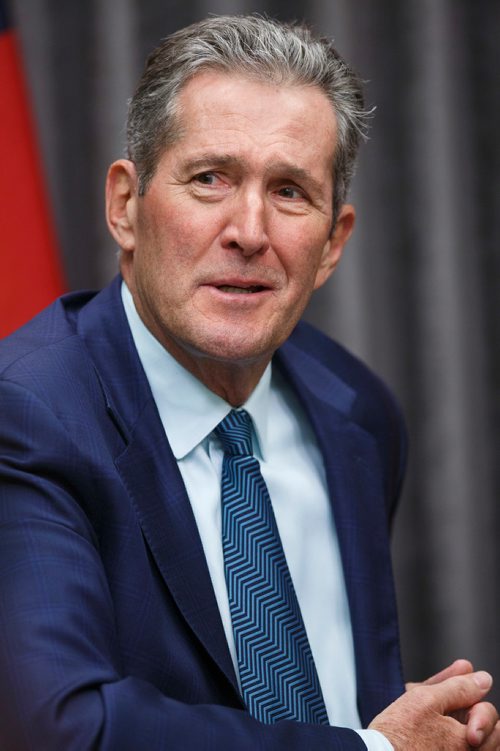 MIKE DEAL / WINNIPEG FREE PRESS
Premier Brian Pallister responds to the news that the federal cabinet announced it has delayed approval of the construction of the Manitoba-Minnesota transmission project by a month. 
190517 - Friday, May 17, 2019.