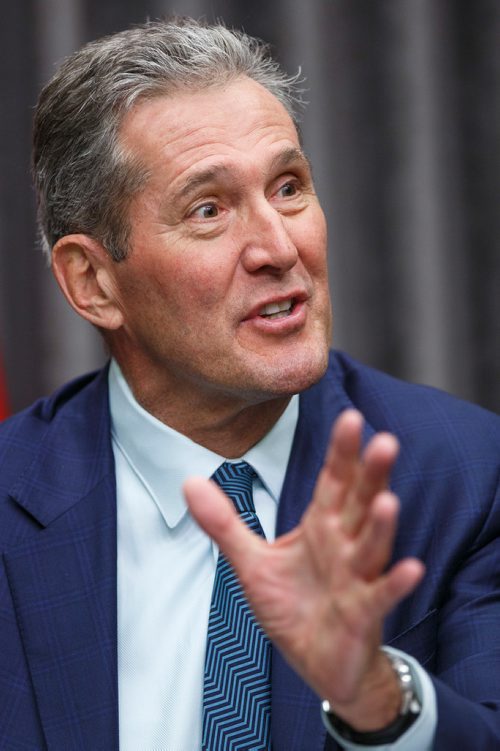 MIKE DEAL / WINNIPEG FREE PRESS
Premier Brian Pallister responds to the news that the federal cabinet announced it has delayed approval of the construction of the Manitoba-Minnesota transmission project by a month. 
190517 - Friday, May 17, 2019.