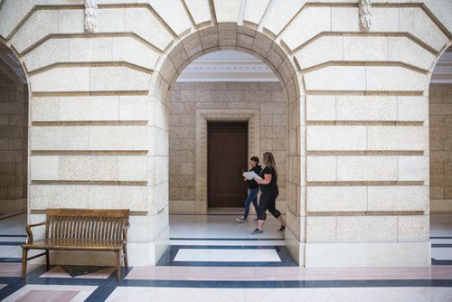 MIKE DEAL / WINNIPEG FREE PRESS
Carrying an armful of documents she is handing over to the NDP the Official Opposition, Arlene Last-Kolb (left) has been working with Rebecca Rummery (right) cofounder of Overdose Manitoba to petition the provincial government to take action on the addictions crises.
190517 - Friday, May 17, 2019.