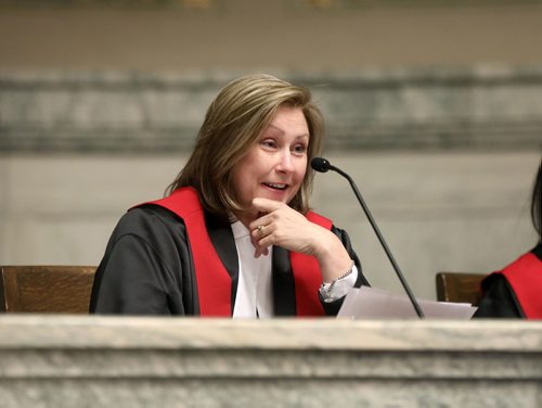 RUTH BONNEVILLE / WINNIPEG FREE PRESS 

LOCAL - Judges, swearing-in ceremony. 

Photos of the  swearing-in ceremony for The Honourable Judge Shauna McCarthy  to the Provincial Court of Manitoba on Friday, in Courtroom 210 of the Law Courts Complex, on Friday. 



May 17, 2019
