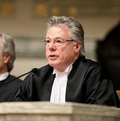RUTH BONNEVILLE / WINNIPEG FREE PRESS 

LOCAL - Judges, swearing-in ceremony. 

Photo Chief Justice of Manitoba The Honourable Richard Chartier  makes his remarks at the swearing-in ceremony at the Law Courts Complex, on Friday. 



May 17, 2019

